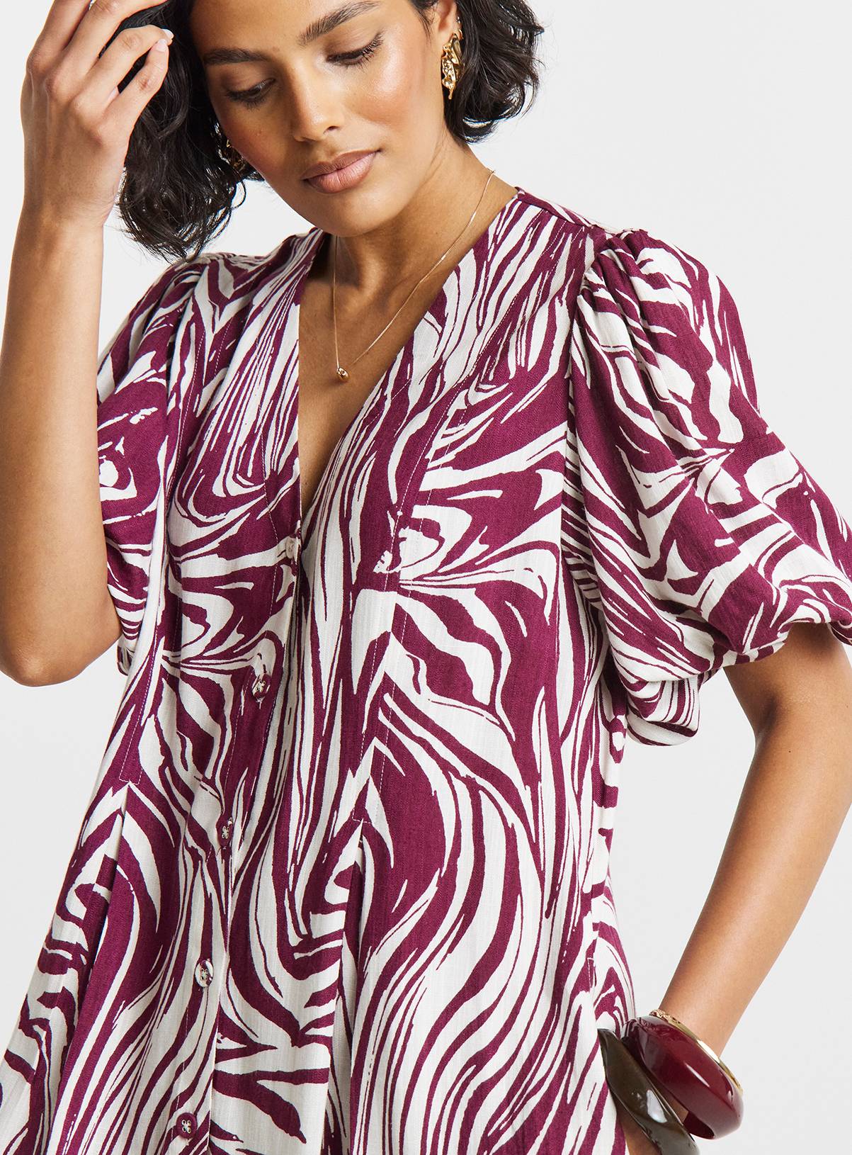 SIMPLY BE Printed Linen Button Up Shift Dress 28 - Image 4
